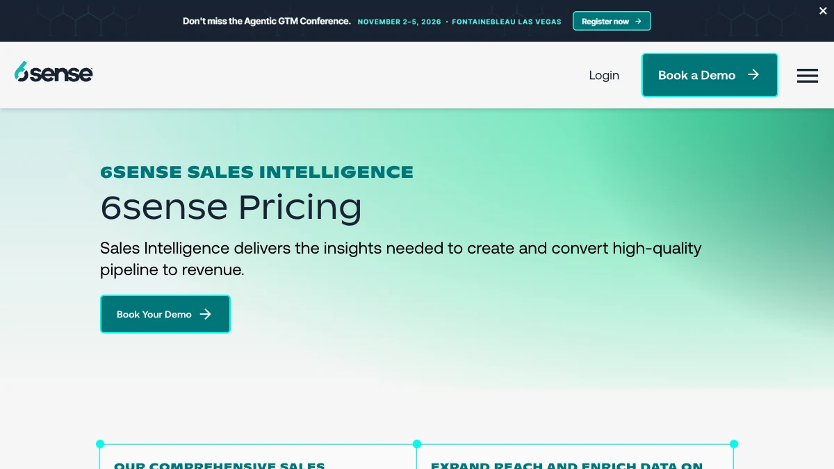 6sense Sales Intelligence pricing page, September 2026 — pricing is quote-based, no public prices