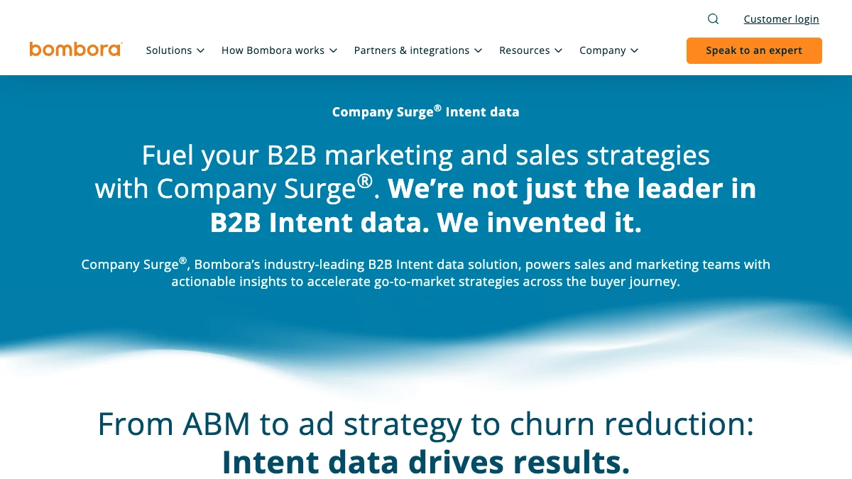Bombora Company Surge intent data product page, September 2026 — pricing requires a custom quote