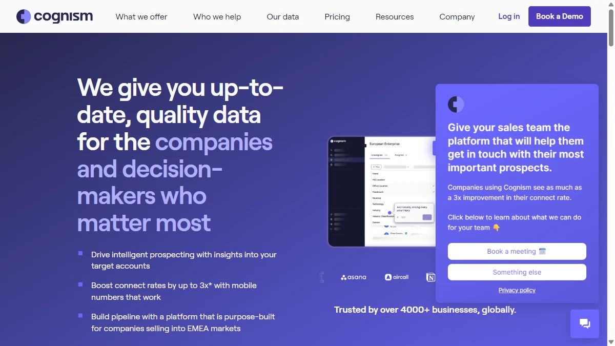 Cognism homepage — GDPR-compliant B2B data with Diamond verified phone numbers