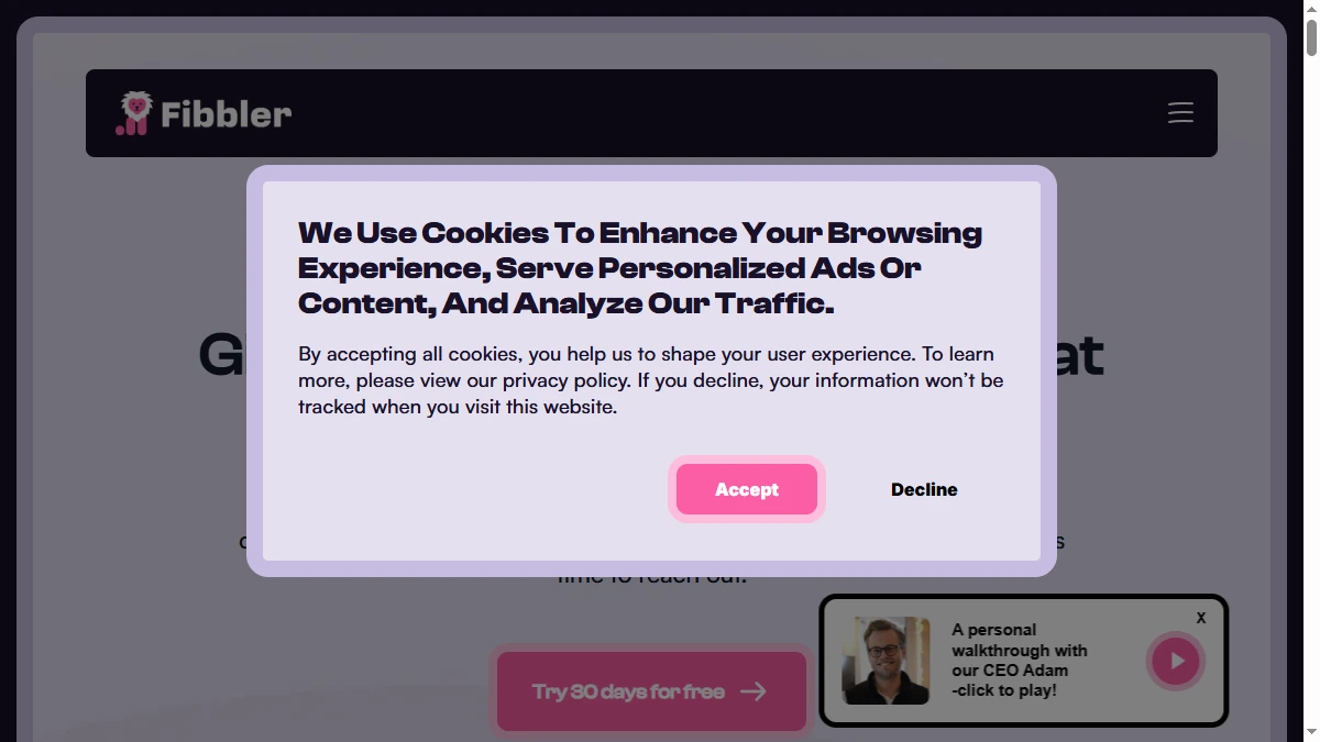 Fibbler homepage showing LinkedIn ad attribution with account-level engagement tracking
