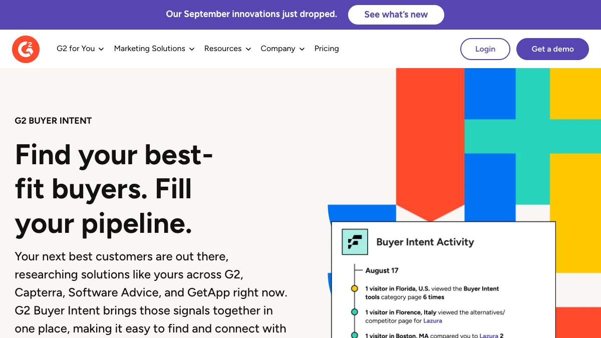 G2 Buyer Intent product page, September 2026