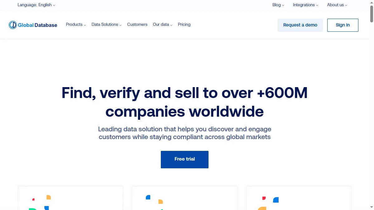 Global Database homepage — Global Database review 2026 B2B intelligence platform overview
