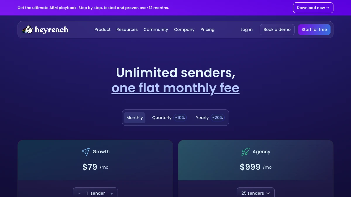 HeyReach pricing page, September 2026 — Growth and Agency plans