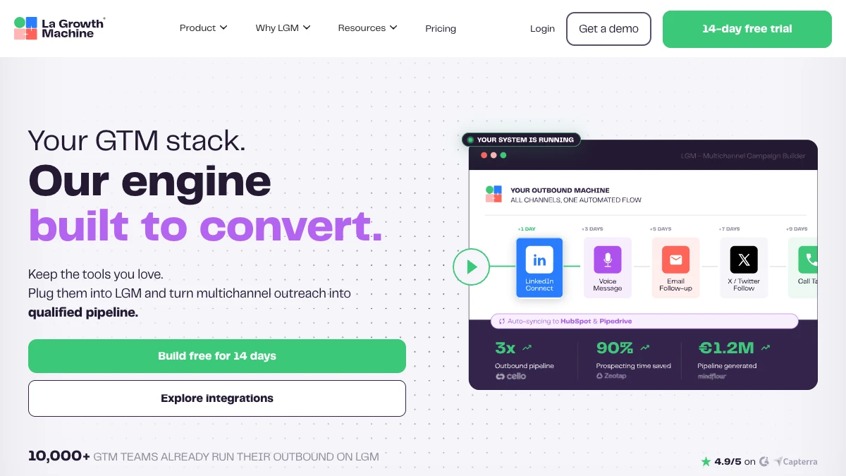 La Growth Machine homepage, September 2026