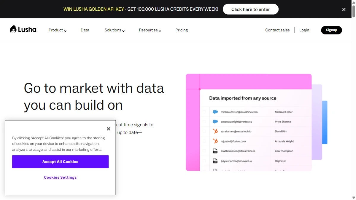 Lusha homepage — Chrome extension for B2B contact lookup from LinkedIn