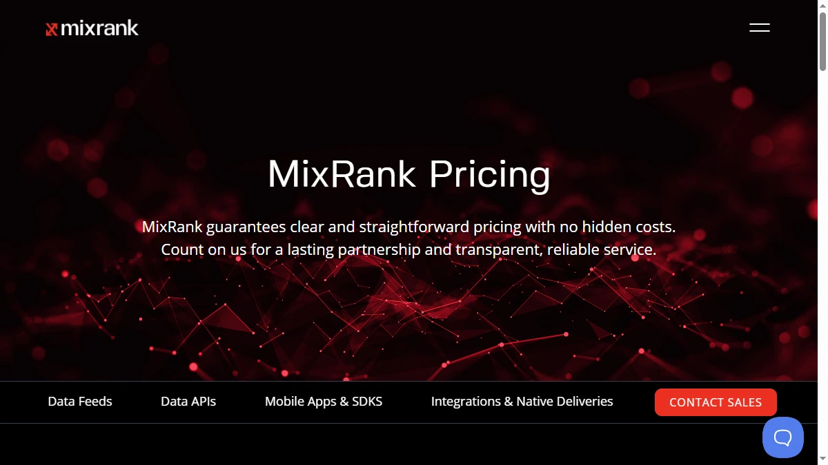 MixRank pricing page — MixRank review 2026 annual contract data feed pricing