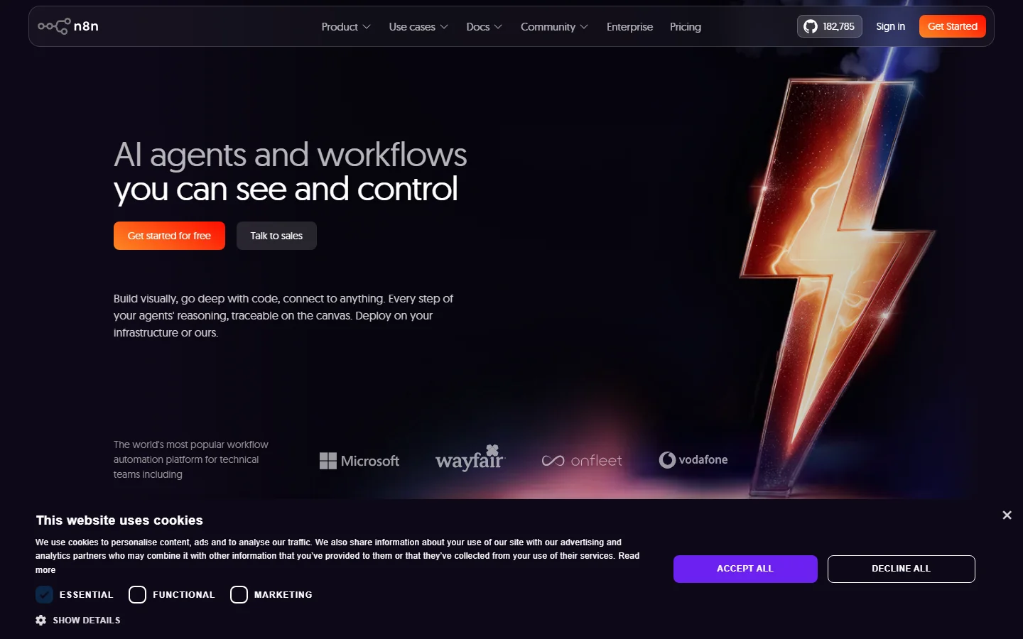n8n homepage — open-source workflow automation with code nodes