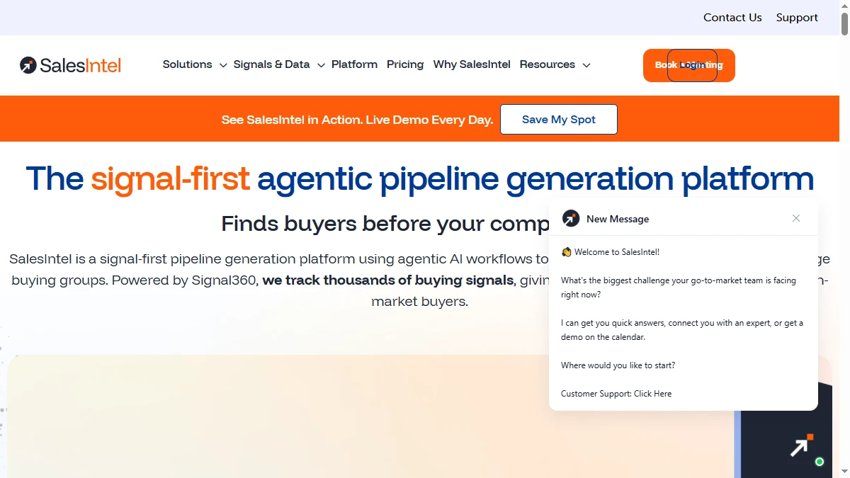 SalesIntel homepage showing human-verified B2B contact data with 95% accuracy guarantee