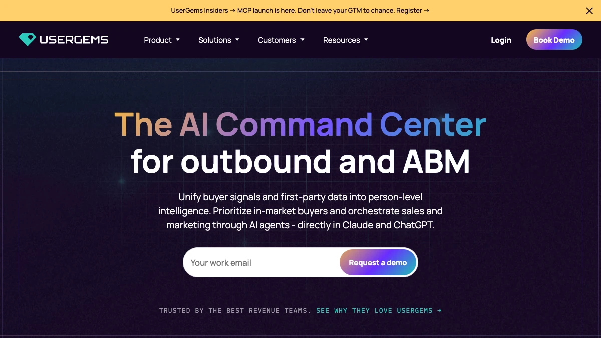 UserGems homepage, September 2026