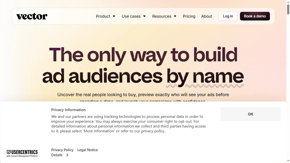 Vector homepage showing AI-powered signal intelligence platform with prioritized buying signals inbox