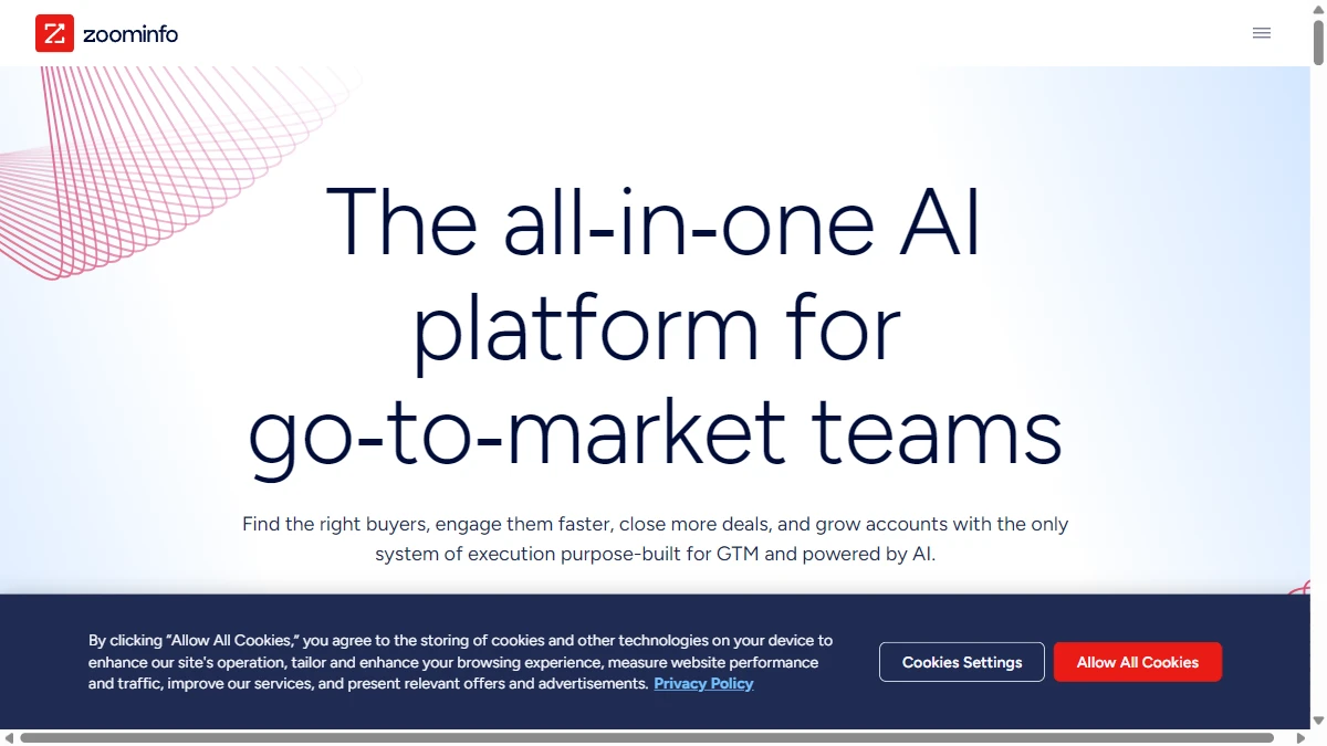 ZoomInfo homepage — enterprise B2B data intelligence platform